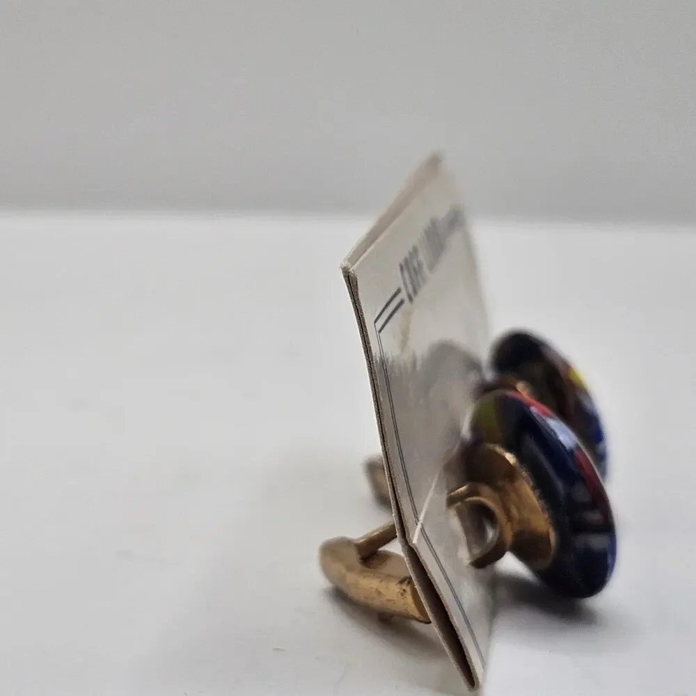 Vintage Murano Glass Color Splash Domed Millefiori Cufflinks New on Card